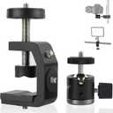 UTEBIT Super Clamp Mount with Mini Ball Head Mount, 1/4 Screw Hot Shoe Mount Adapter Camera Clamp Mount for Desk, Bicycle Gopro Clamp Mount Compatible for DJI Action 2/Insta360, Black (30mm)