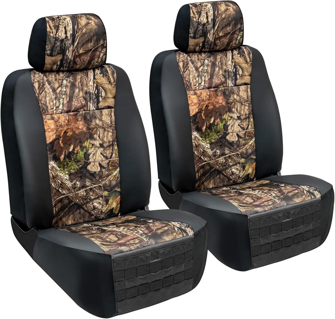 Mossy Oak Heavy Duty Seat Covers for Front Seats; Fits Full-Size SUV or Truck; Includes Front and Rear Storage Pockets, Built-in Molle Style Organizer; Semi-Custom Fit; 2pcs