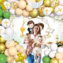 2 x 100Pcs Baptism Decorations for Twins, Nuestra Primera Comunion Backdrop Christening Party Decorations Green and Gold Balloon Garland Kit Baptism Christening Religious Party Baby Shower