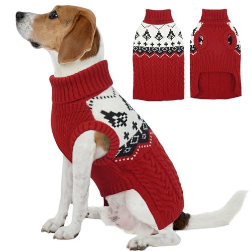 FUAMEY Cute Christmas Sweaters for Medium Large Dogs, Warm Dog Sweater Pullovers, Thermal Clothes for Dog Winter, Doggy Turtleneck Shirt, Soft Pet Outfits Cold Weather, Pug, Jack Russell (Red, L)