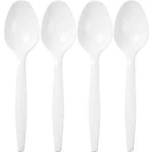 Classic Plastic Teaspoons (50 Count) - Durable White Plastic Spoons Heavy Duty, Premium Disposable Spoons for Weddings, Dinners, Everyday Flatware & Party Supplies (5.5" x 1.25")