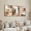 Large Framed Canvas Wall Art - Natural Float Framed Brown Abstract Picturtes for Living Room Decor Brown Abstract Painting Artwork Prints for Bedroom Kitchen Home Office Decor 48" X 24" Set of 3, 16" X 24" X 3pieces Framed