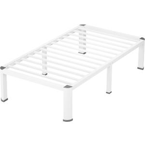 VIPSHOW 14 Inch White Twin Heavy Duty 3500lbs Bed Frame with Round-Corner