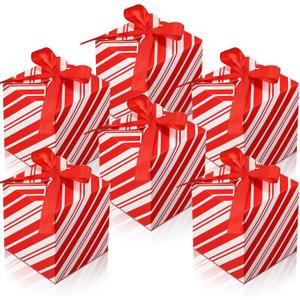 24 Pcs Red Candy Boxes with Lids - Christmas Goody Gift Boxes with Ribbon and Bows - Nesting Gift Boxes for Xmas Party Decorations