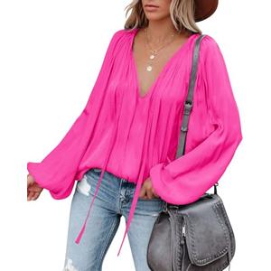 LAMISSCHE Balloon Sleeve Tops for Women Sexy Tops for Women Satin Blouse Peasant Blouses Cowgirl Outfits(Hot Pink, L) LAMISSCHE Balloon Sleeve Tops for Women Sexy Tops for Women Satin Blouse Peasant Blouses Cowgirl Outfits(Hot Pink, L)