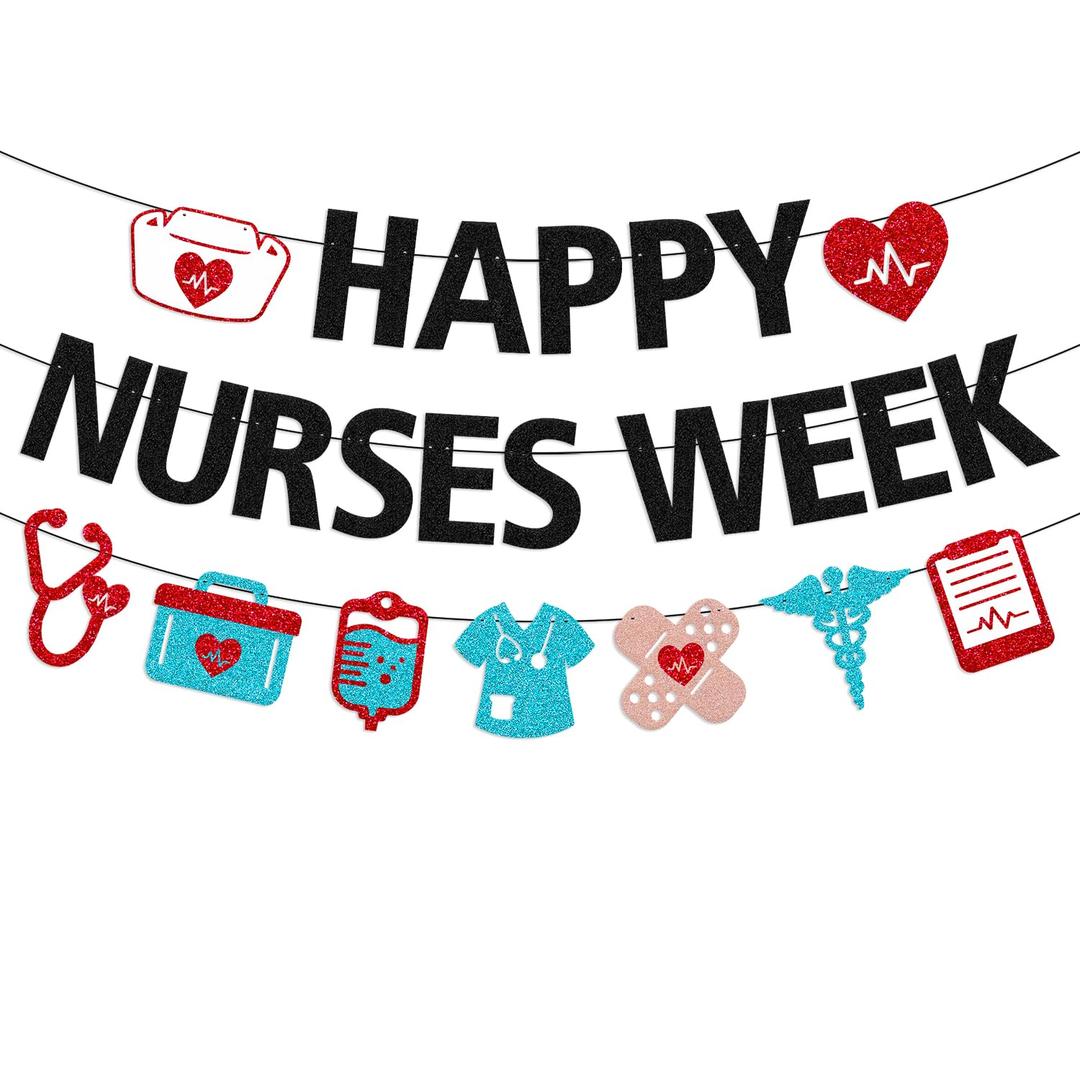 Happy Nurses Week Banner Thank You Nurses We Appreciate You Party Decoration for Doctor Medical Hospital Office Nursing School Graduation Party Supplies (Red and Blue)