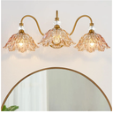 Vintage Bathroom Vanity Light, 3-Light Matte Brass Finish Vanity Light with Flower-Shaped Amber Glass Shades, Retro Wall Sconce for Bathroom, Dressing Table