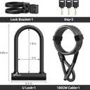 Sportneer Bike U Lock - 18mm Shackle Heavy Duty Bike Lock with 6ft Security Cable - Bicycle U-Locks with Sturdy Mounting Bracket for Road, Mountain, Electric and Folding Bike, Size 9.85''x6.3''