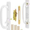 Patio Sliding Glass Door Handle Set with Mortise Lock 45 Keyway, Non-Keyed Offset Position Zinc Diecast I/E Pull Handles, Fits 3-15/16" H.C., 1-3/8" to 2-1/4" Thick Doors, Non-Handed, White