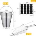 Harloon Galvanized Metal Bucket Set 12 Mini Metal Beer Pail with Handle 12 Clear Plastic Ice Scoops 16 Blackboard Stickers Silver Tin Bucket for Party Wedding Pool Candy Popcorn Snacks Storage