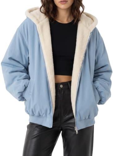 Arssm Womens Winter Coats Hoodie Fleece Lined Reversible Jacket | Warm Jackets for Women, Oversized Jacket, Baggy Jackey, Zip Up Sherpa Coat, Outerwear XL