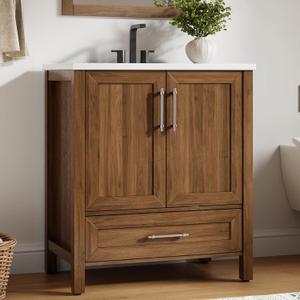 Garvee 30" Bathroom Vanity with Sink, Freestanding Bathroom Sink Cabinet with 2 Soft-Closing Doors & Large Storage Drawer, Wood Vanity Cabinet, Easy Assembly & Cleaning, Walnut