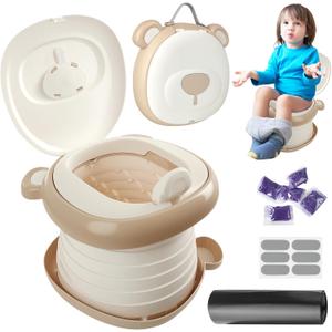 Portable potty seat for toddler travel, Portable toilet for kids with Potty Liners, Travel Bag, Foldable Car Potty for Toddler with Splash Guard, potty training toilet,bao porttil para nios (Khaki)
