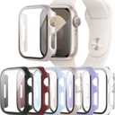 6-Pack Case with Tempered Glass Screen Protector Compatible with Apple Watch Series SE 3(2025)/SE 2/SE/6/5/4 40mm, Full Coverage Hard PC Protective Face Cover Bumper for iWatch 40 mm (Black/Transparent/Wine Red/Purple/Starlight/Sky)