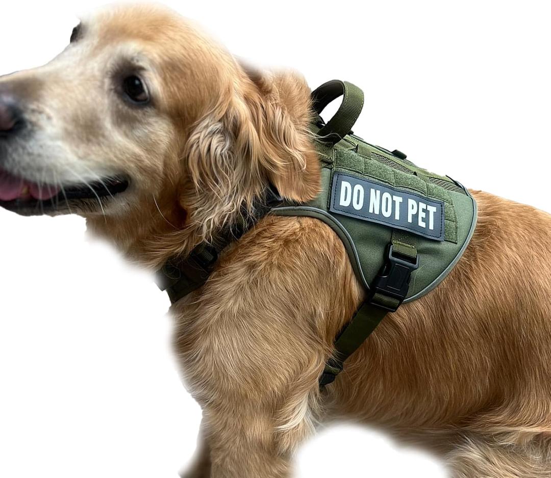 Tactical Dog Harness, Air Dog Vest No Pull with Reflective Do Not Pet Patches, Breathable Dog Molle Vests for Training Walking Hunting Green, XL