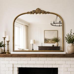 Vintage Baroque Gold Mirror Metal Frame 36x30 Inch, Antique Arched Mantle Retro Oil Rubbed Bronze Ornate Vintage Mirror for Living Room, Fireplace, Entryway, Bathroom