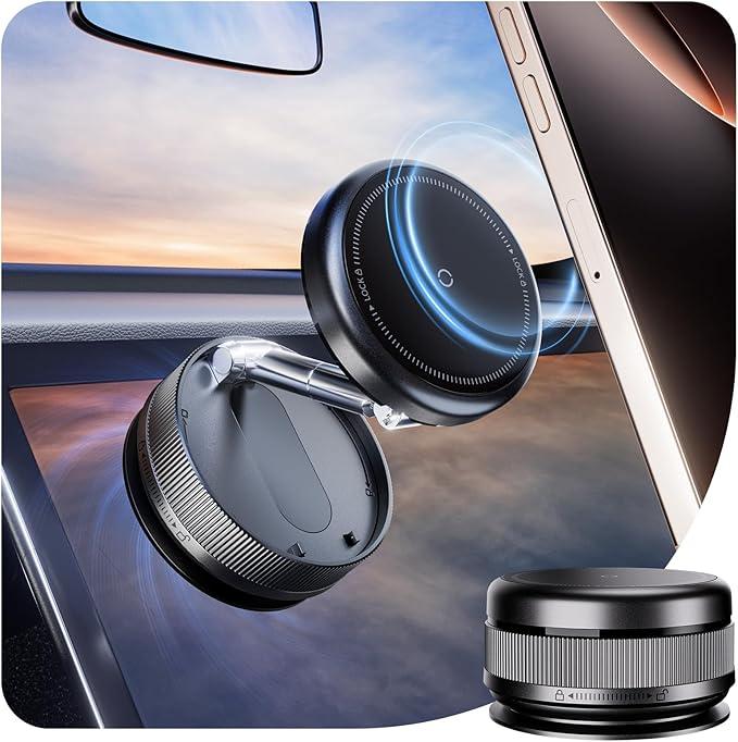 2026 Upgraded 360° Vacuum Magnetic Car Phone Holder for Magsafe [96+LBS Strongest Suction & 2800gf Strongest Magnetic], Adjustable Car Phone Mount for Your Car/ Gym/ Mirror/ Shower for iPhone & Android, 2 Pack