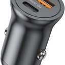 2 x USB C Car Charger, 2-Port 60W Type-C Car Power Adapter,PD30W&QC30W Cigarette Lighter USB Charger for iPhone 16 15 Pro Max Mini Plus, Samsung Galaxy S24 S23