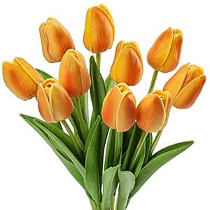 24 Pink Tulips - Artificial Flowers - 13.5" Faux Tulips for Mother's Day, Vase, Centerpieces, Home, Wedding Bouquet (24pcs Gradient Peachy)