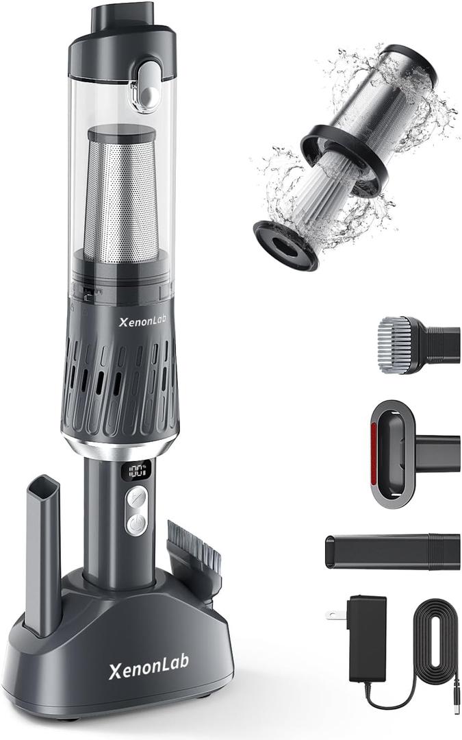 Handheld Vacuum Cordless 25000Pa Car Vacuum 3-in-1 Handheld Vacuum, Includes Smart Display and Charging Base Hand Vac Cordless Rechargeable One-Touch Empty for Home/Pet/Car (White)