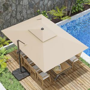 10x13FT Cantilever Outdoor Patio Umbrellas, Double Top Large Rectangle Umbrella, Heavy Duty 360 Rotation Offset Outdoor Sun Shade Umbrella for Garden Deck Pool Backyard Patio, Beige