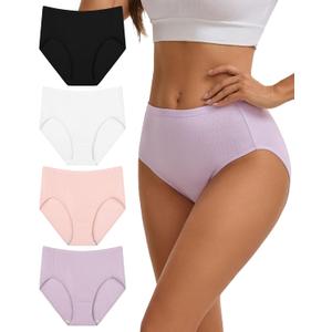 INNERSY Womens Underwear Cotton High Waisted Panties for Women Soft Jacquard Ladies Briefs 4 Pack (M)