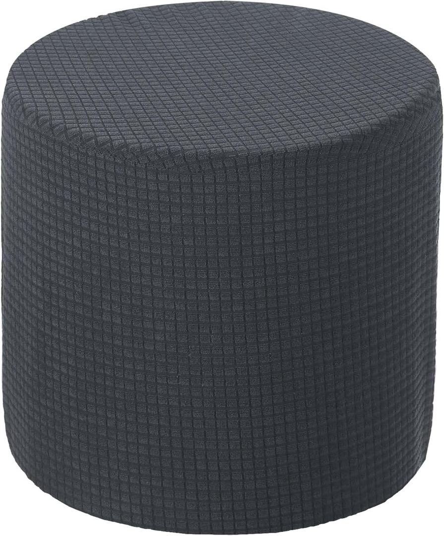 uxcell Ottoman Cover Round, Stretch Ottoman Slipcover Fit Diameter 9.8"-12.6", Non-Slip Footstool Protector Cover for Bedroom Living Room Dark Grey