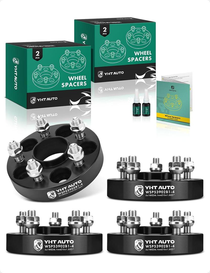 YHTAUTO 5x100mm Hub Centric Wheel Spacers 1 Inch Fits Subaru Outback, Legacy, Impreza, Scion, Toyota, Saab Tire Spacers w/ M12x1.25 Studs, 56.1mm Hub Bore 5 Lug 4PCS Black