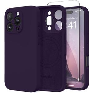 Magnetic for iPhone 16 Pro Case, Compatible with MagSafe, [Full Camera Protection][Screen Protector] Silicone Shockproof Protective Phone Case for iPhone 16 Pro 6.3", Deep Purple