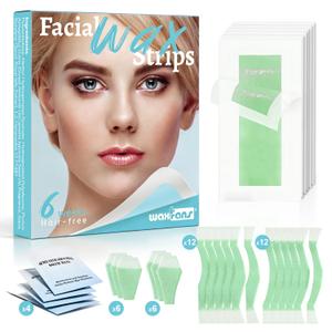 Waxfans 56PCS Wax Strips for Face, Eyebrow Wax Strips for Hair Removal, Waxing Kit for Women's Lip,Chin,Bikini,Underarms,Legs,Cejas | 56ct Face Wax Strips with 4 Post-wax Oil Wipes (Light Blue)