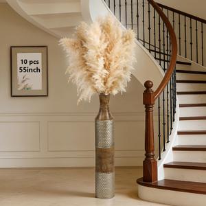 55inch 10pcs Dried Pampas Grass Decor Tall-Tall Pampas Grass for Floor Vase,Brown Large Pompas Grass Floral-Long Fluffy Pompas Grass for Living Room,Corner,Farmhouse,Wedding and Boho Home Decor
