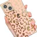 KERZZIL Elegant Compatible with iPhone 12 Rectangle Edge Case, Cute Luxury Leopard Pattern Plating Case Camera Protector Soft TPU Shockproof Protective Corner Back Cover(Pink)