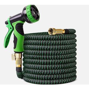 100 ft Expandable Garden Hose - Kink Free Flexible Water Hose with Thumb-Controlled 10-Function Nozzle, 3/4 Solid Connectors, Durable 3750D Fabric, 4-Layer Latex Core