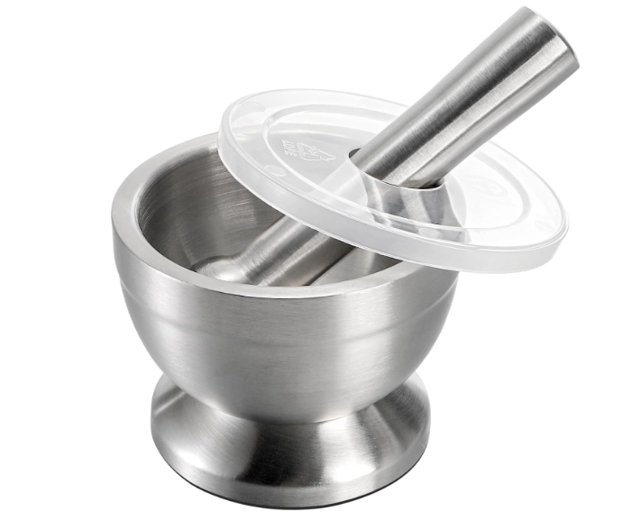 Bekith Mortar and Pestle Sets 18/8 Brushed Stainless Steel Spice Grinder Pill Crusher Molcajete Herb Bowl