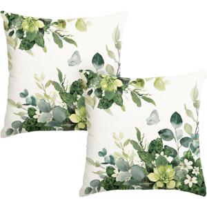 AVOIN colorlife Home Sweet Home Eucalyptus Leaves Spring Throw Pillow Cover Set of 2, 18 x 18 Inch Seasonal Floral Cushion Case Decoration for Home Sofa Couch