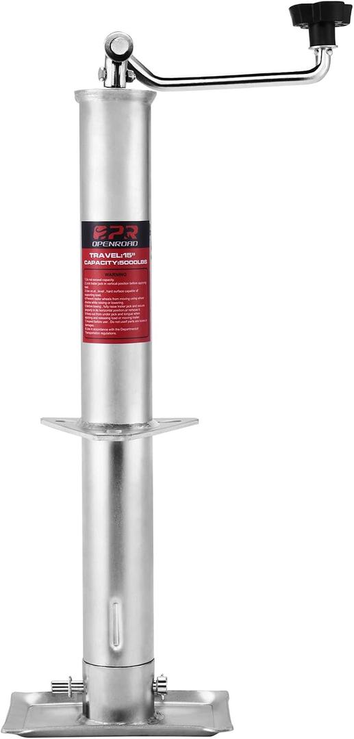 OPENROAD 5000 lbs A-Frame Trailer Jack,15" Top-Wind Vertical Travel with Foot Plate, RV Trailer Tongue Jack,Heavy Duty Boat Lift Drop,Silver