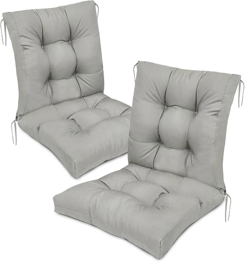 Outdoor Chair Cushions Set of 2 Sliver Grey with Ties Waterproof Wicker Seat Cushion Replacement for Porch Patio Garden Furniture 41.7"*20.8"*3.9"