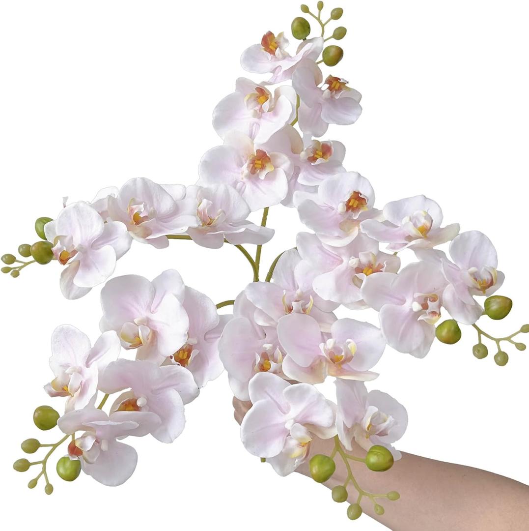 5pcs Pink Artificial Orchid Flower Stems with Real Touch for Vase, Fake Orchid Stems Arrangment for Wedding Bouquets Party Decor Home Office Farmhouse Decorations (Pale Pink)