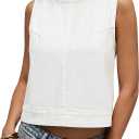 Cicy Bell Womens Denim Tank Tops Crew Neck Summer Casual Sleeveless Shirts Cropped Loose Fit Jean Vests (Large, White)