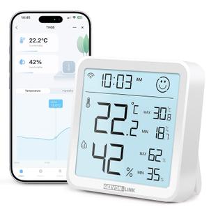 WiFi Indoor Hygrometer Thermometer, Smart Digital Bluetooth Humidity Temperature Gauge with Large LCD Display, Notification Alert with Max Min Records, 1-Years Data Storage Export for Room