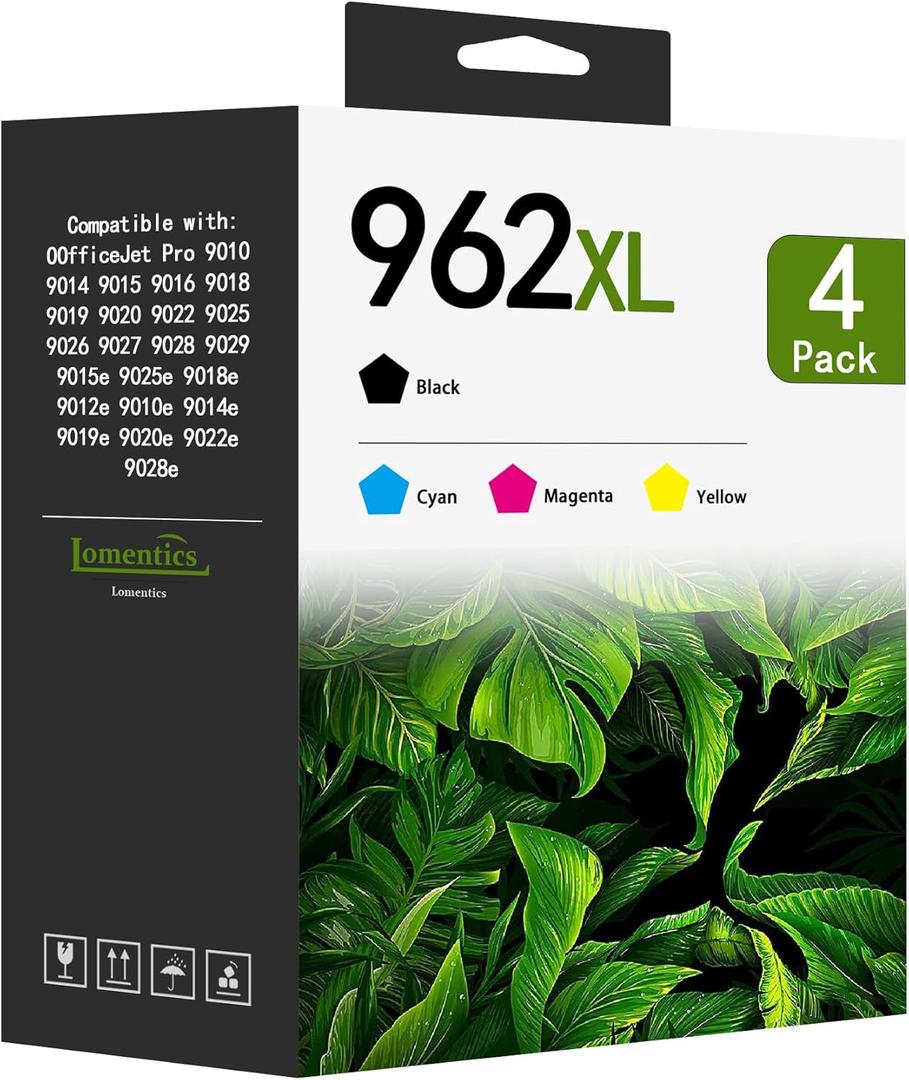 962XL Ink Cartridges Combo Pack (4-Pack, Black/Cyan/Magenta/Yellow) Replacement for HP 962XL 962 Ink Cartridge OfficeJet Pro 9010 9010e 9015 9015e 9018 9018e 9020 9022 9025e Printer