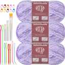 LUNARM Chenille Yarn for Crocheting Knitting, 3 Pack of 100g/3.5oz Velvet Yarn Thick Soft Chunky Fluffy Weaving Plush for Blankets Clothes Pattern Creations 263 Yard(Purple Gradient)