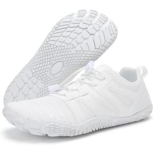 Barefoot Shoes Men Women Minimalist Wide Toe Box Zero Drop Lightweight Cross Training Shoes Trail Running Hiking Sneakers (8.5 Women/7.5 Men, White)