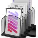 Inclined Desk File Organizer Metal Desk Magazine Folder Holder with 5-Section Vertical Compartments Rack File Organizer for Office, Home, School, Black