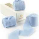 MEEDEE Blue Chiffon 2 Inch Ribbon Fringe Chiffon Ribbon Light Blue Frayed Ribbons for Crafts Silk Chiffon Ribbons for Gift Wrapping Wedding Invitation, Bridal Bouquet (3 Rolls 21 Yards)