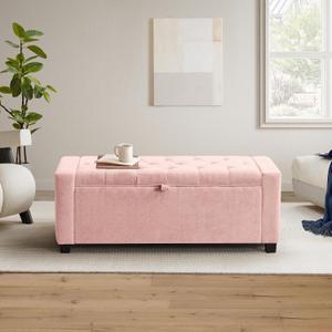 GRAINELL Storage Ottoman Bench, Upholstered Tufted Bedroom Bench with Storage, End of Bed Storage Bench for Living Room & Entryway, 350 lb Capacity, Linen Pink, 43.3" L x 15.35" W x 23" H