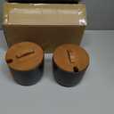 Salt and Pepper Bowl, Ceramic Salt Containers for Countertop, Salt and Pepper Cellar with Lid and Spoons, Black