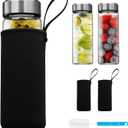 SIEROZUR Glass Juice Bottles 16 oz-2 Pack Leak Proof Wide Mouth Water Bottle with Stainless Steel Lid & Sleeve - for Juicing, Smoothies, Infused Water, Beverage Storage, Eco-Friendly Borosilicate