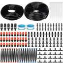 Yaomiao 394 ft Drip Irrigation System Kit, 1/2 Inch Hose 1/4 Inch Distribution Tubing Drip Emitters Adjustable Misting Nozzle Barbed Fittings Patio Misting Plant Watering System for Garden Yard Lawn