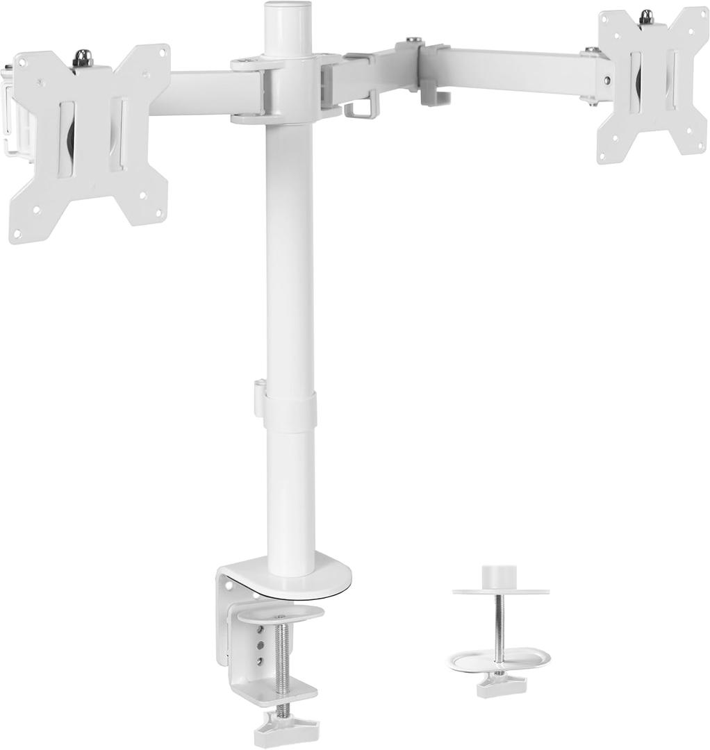VIVO Dual Monitor Desk Mount, Heavy Duty Fully Adjustable Steel Stand, Holds 2 Computer Screens up to 30 inches and Max 22lbs Each, White, STAND-V002W (13" - 30")